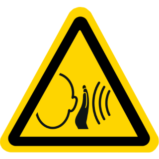 Gelbe Warnschilder für Warnhinweise vor Lärm mit hohem Schalldruckpegel
