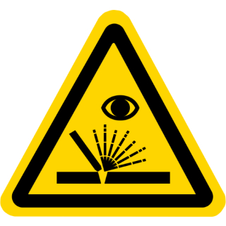 Gelbe Warnschilder für Warnhinweise vor verblitzen der Augen