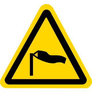 Gelbe Warnschilder für Warnhinweise vor starker Windströmung