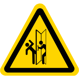 Gelbe Warnschilder für Warnhinweise vor Türen im Schwenkbereich
