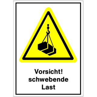 Gelbe Warnschilder für Warnhinweise vor schwebender Last 210  x 297 mm Kombischild zum Stückpreis erhältlich