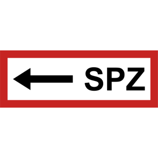 Selbstklebende Hinweisschilder für Brandschutzkennzeichnungen mit dem Text SPZ Pfeil links