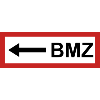 Selbstklebende Hinweisschilder für Brandschutzkennzeichnungen mit dem Text BMZ Pfeil links