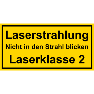 Warn- und Hinweisschilder elektrischer Spannung Laserstrahlung Nicht in den Strahl blicken - Laserklasse 2 gelbes Folienschild mit transparenter Schutzabdeckung