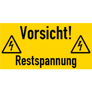 Warn- und Hinweisschilder elektrischer Spannung Vorsicht! - Restspannung! gelbes Folienschild mit transparenter Schutzabdeckung
