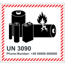 Verpackungsetiketten zum Kennzeichnen von Lithiummetallbatterien in 110 x 120 mm UN 3090