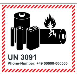 Verpackungsetiketten zum Kennzeichnen von Lithiummetallbatterien UN 3091 MIT oder IN Ausrüstung verpackt 110 x 120 mm