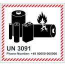 Verpackungsetiketten zum Kennzeichnen von Lithiummetallbatterien UN 3091 MIT oder IN Ausrüstung verpackt 110 x 120 mm