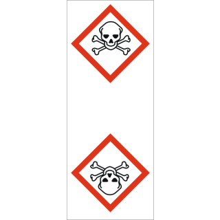 Rohrkennzeichnungsband  gemäß GHS-Verordnung in 33 m Rollen giftig aus einer selbstklebenden PE-Folie mit transparenter Schutzabdeckung