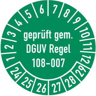 Prüfplaketten geprüft gemäß DGUV Regel 108-007 selbstklebend auf 10 Meter Rolle