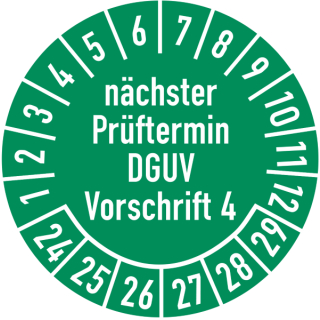 Prüfplaketten nächster Prüftermin DGUV Vorschrift 4 selbstklebend auf 10 Meter Rolle in verschiedenen Variationen