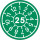 Prüfplaketten Jahrezahl mit zwei Ziffern selbstklebend auf 10 Meter Rolle - 20 mm Ø ca. 400 Stück/Rolle - 2025 - Grund grün Text weiß - Folie mit Schutzlaminat