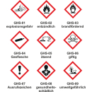 Rohrmarkierer mit 3 GHS-Symbolen nach DIN 2403 Text nach...