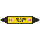 Rohrmarkierer mit 2 GHS-Symbolen je Fließrichtung nach DIN 2403 Text nach Wahl  - B - 37 x 205 mm - Grund gelb - Pfeile schwarz