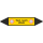Rohrmarkierer mit 2 GHS-Symbolen je Fließrichtung nach DIN 2403 Text nach Wahl  - B - 37 x 205 mm - Grund gelb - Pfeile schwarz