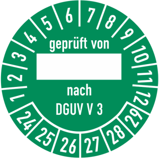 Prüfplaketten geprüft von nach DGUV V 3 selbstklebend auf 10 Meter Rolle in verschiedenen Variationen