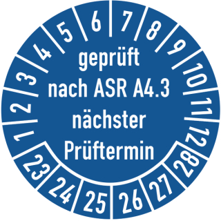 Prüfplaketten geprüft nach ASR A4.3 nächster Prüftermin selbstklebend auf 10 Meter Rolle