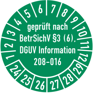 Prüfplaketten geprüft nach BetrSichV §3 (6) DGUV Information 208-016 selbstklebend auf 10 Meter Rolle
