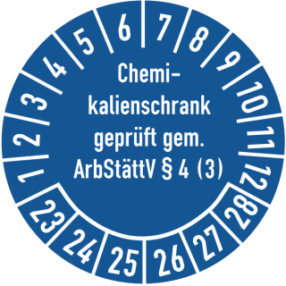 Prüfplaketten Chemikalienschrank geprüft gemäß ArbStättV § 4 (3) selbstklebend auf 10 Meter Rolle
