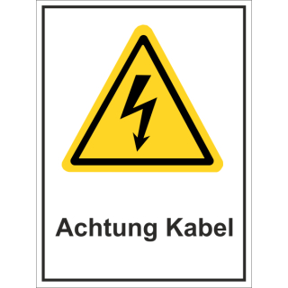 Selbstklebendes Warnkombischild für Elektrokennzeichnung "Achtung Kabel"