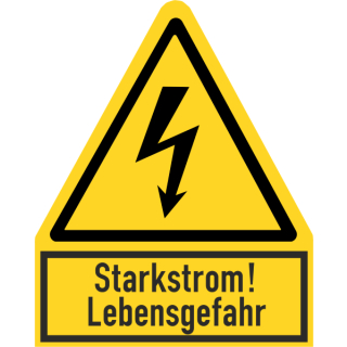 Selbstklebendes Warnkombischild für Elektrokennzeichnung "Starkstrom Lebensgefahr"