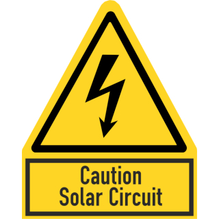 Selbstklebendes Warnkombischild für Elektrokennzeichnung "Caution Solar Circuit"