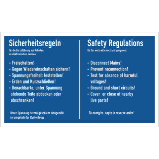 Selbstklebendes blaues Hinweisschild für Elektrokennzeichnung "Sicherheitsregeln für die Durchführung von Arbeiten an elektronischen Geräten"
