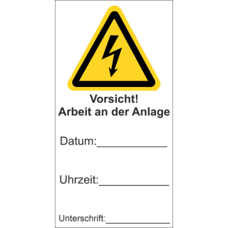 Selbstklebendes Wartungsschild für Elektrokennzeichnung mit beschriftbarer Folie"Vorsicht Arbeit an der Anlage"