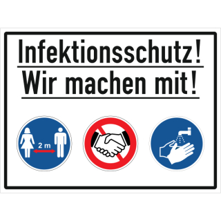 Selbstklebendes Folienschild zur Kennzeichnung des Infektionsschutzes "Infektionsschutzgesetz wir machen mit"