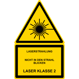 Gelbe Hinweisschilder für die Laserkennzeichung Laserstrahlung - Nicht in den Strahl blicken - Laser Klasse 2 - selbstklebend hochwertiges Folienschild