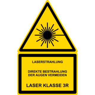 Gelbe Hinweisschilder für die Laserkennzeichung Laserstrahlung - Direkte Bestrahlung der Augen vermeiden - Laser Klasse 3R - selbstklebend hochwertiges Folienschild