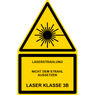 Gelbe Hinweisschilder für die Laserkennzeichung Laserstrahlung - Nicht dem Strahl aussetzen - Laser Klasse 3B - selbstklebend hochwertiges Folienschild