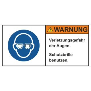 Produktsicherheitsschilder zur Maschinenkennzeichnung - Warnung Verletzungsgefahr der Augen Schutzbrille benutzen