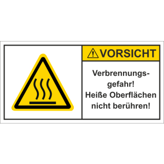 Produktsicherheitsschilder zur Maschinenkennzeichnung - Vorsicht Verbrennungsgefahr Heiße Oberflächen nicht berühren