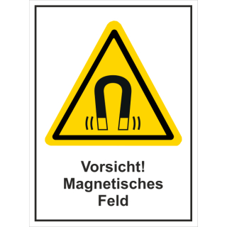 Warnkombischild Magnetisches Feld - selbstklebende Folie mit transparentem Schutzlaminat