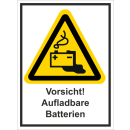 Kombi-Warnschild Aufladbare Batterien - selbstklebende...