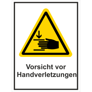 Kombi-Warnschild Handverletzungen - selbstklebende Folie mit transparentem Schutzlaminat