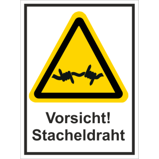 Warnkombischild Stacheldraht - selbstklebende Folie mit transparentem Schutzlaminat