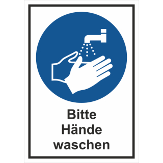 Gebotskombischild Hände bitte waschen - selbstklebende Folie mit transparentem Schutzlaminat