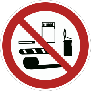 Verbotsschilder - Mitnahme von Rauchwaren, Feuerzeugen und Zündhölzern verboten