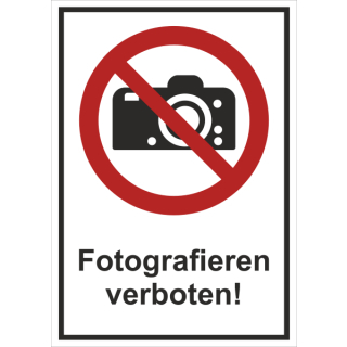 Kombi-Verbotsschild Fotografieren verboten - selbstklebende Folie mit transparentem Schutzlaminat