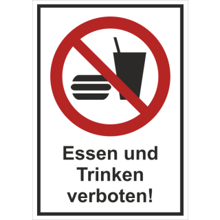 Verbotskombischild Essen und Trinken verboten - selbstklebende Folie mit transparentem Schutzlaminat