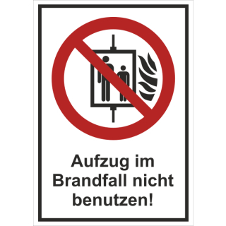 Kombi-Verbotsschild Aufzug im Brandfall nicht benutzen - selbstklebende Folie mit transparentem Schutzlaminat