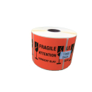 Leuchtrote Etiketten zum Kennzeichnen von Verpackungen Fragile Attention - Vorsicht Glas in 100 x 100 mm zu 1.000 Stück/Rolle