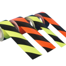 Schraffierte Warnbänder in tagesleuchtfarben auf 33 Meter Rollen