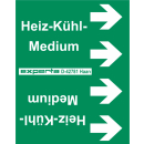 Rohrleitungskennzeichnung als Banderolen für Rohre über 50 mm Ø mit Text Heiz-Kühl-Medium in grün weiß - 33 Meter Rollenlänge und 115 mm Bandbreite