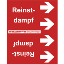 Rohrleitungskennzeichnung als Banderolen für Rohre über 50 mm Ø mit Text Reinstdampf in rot weiß - 33 Meter Rollenlänge und 115 mm Bandbreite