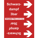 Rohrleitungskennzeichnung als Banderolen für Rohre über 50 mm Ø mit Text Schwarzdampf 3 bar in rot weiß - 33 Meter Rollenlänge und 115 mm Bandbreite