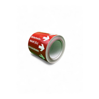 Rohrleitungskennzeichnung als Banderolen für Rohre über 50 mm Ø mit Text Sicherheitsabluft (EX) in rot weiß - 33 Meter Rollenlänge und 115 mm Bandbreite