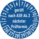Prüfplaketten geprüft nach ASR A4.3...
